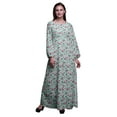 thumbnail image 1 of Bimba Moss Georgette Leaves & Ranunculus Floral Printed Womenâ€™s Long Sleeve Elastic Waist MaxiÂ&nbsp;DressÂ&nbsp;Gown-Large, 1 of 5