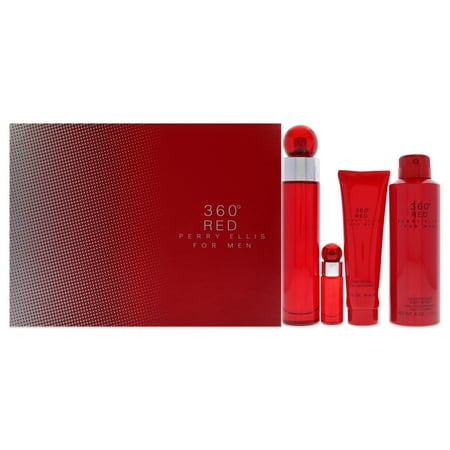 Perry Ellis 360 Red 4 Pc Gift Set - 3.4oz EDT Spray  6oz Body Spray  3oz Shower Gel  7.5ml EDT Spray