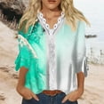 thumbnail image 2 of Dyegold Blouses For Women Dressy Casual 3/4 Flare Sleeve Lace Trim V Neck Floral Print Vintage Tunic Tops Loose Fit Shirts, 2 of 5