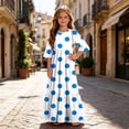 thumbnail image 5 of Little Girls Maxi Dress 4-14 Years Ruffle Half Sleeve Round Neck Floral Print Tiered Long Dress with Side Pockets Light Blue A 5-6 Years, 5 of 7
