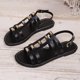 thumbnail image 4 of Sandalias de Playa Negras para las Mujeres Hebilla de Metal Cuero Patente Hueco Fuera Mochilas Planas Verano, Sandalias Planas Negras para las Mujeres, 4 of 8