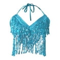 thumbnail image 5 of XIAONU Women's Carnival Sequin Dance Outfit Paghetti Strap Fringe 2 Piece Crop Top & Skirt Set Party Stage Wear, 5 of 5