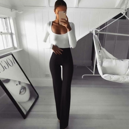 Fashion Women Long Flared Pants Slim 