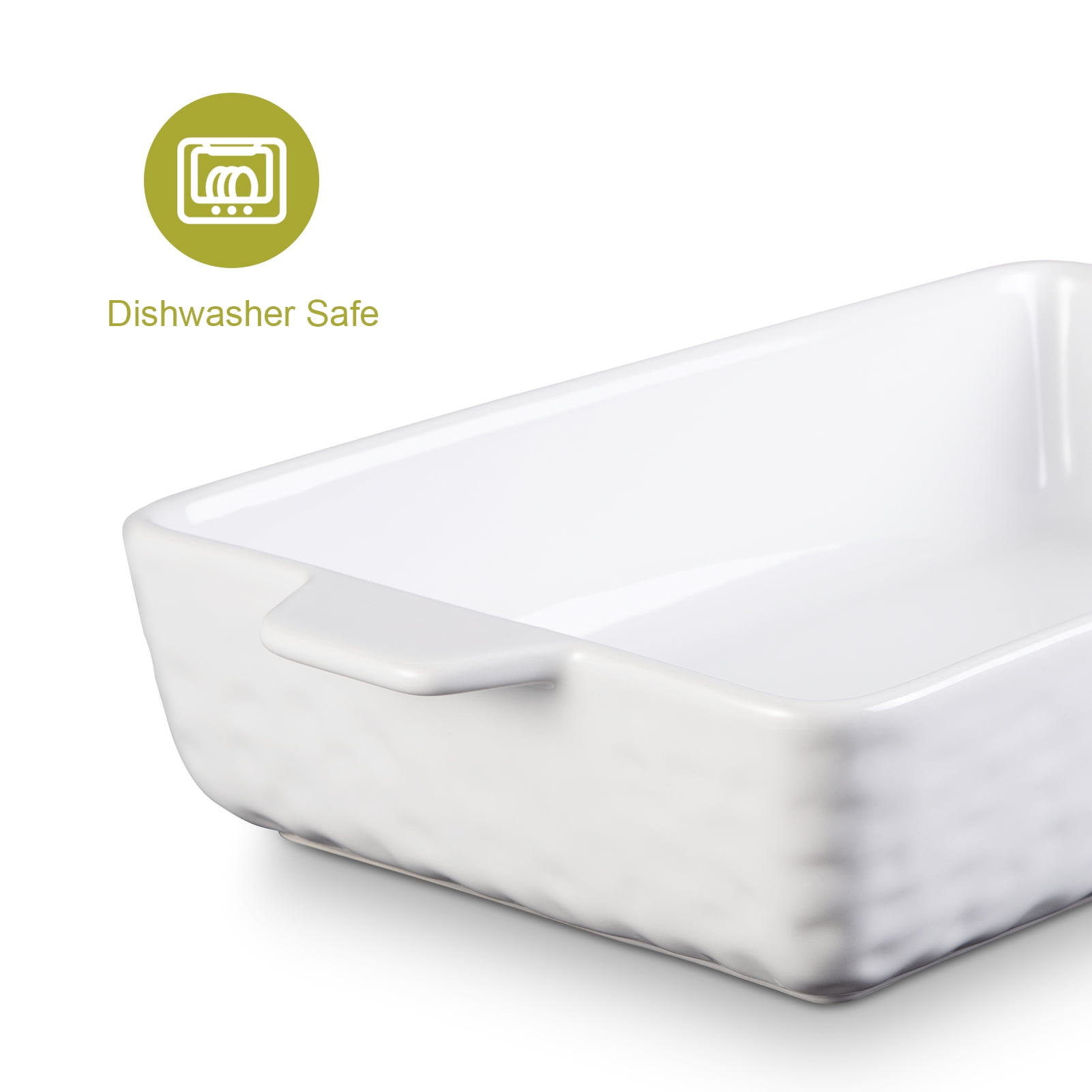 Haifle Solid Color Rectangular Baking Pans for Oven Ceramic, Shallow Lasagna Pan with Handles, Porcelain Baking Pan-White