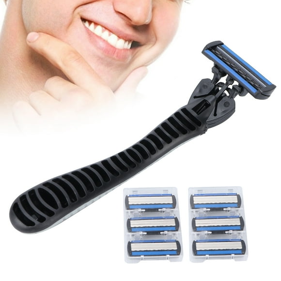 Fyydes Manual Set 6 Layers Blade Reusable Handle 6 Refills Men's Shaving Razors Silver White,Manual Set, Handle