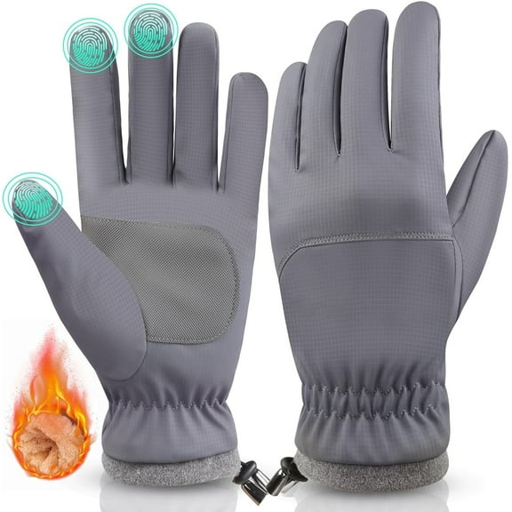 Winter Waterproof Ski Gloves Men Women, Snow Warm Cycling Cold Weather, Driving Biking Running(Grey,1 Pair)