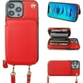 thumbnail image 1 of Funda tipo cartera cruzada para iPhone 14 Pro Max, funda de piel con bloqueo RFID y tarjetero, funda protectora con cremallera y correa de muñeca para mujer (5G, 6,7 pulgadas) (rojo), 1 of 8