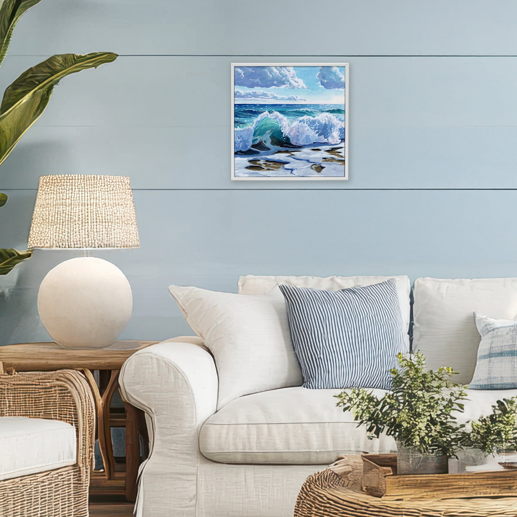Stupell Industries Curling Aqua Wave on Shore White Framed Giclee Art, design by Kate Jarvik Birch