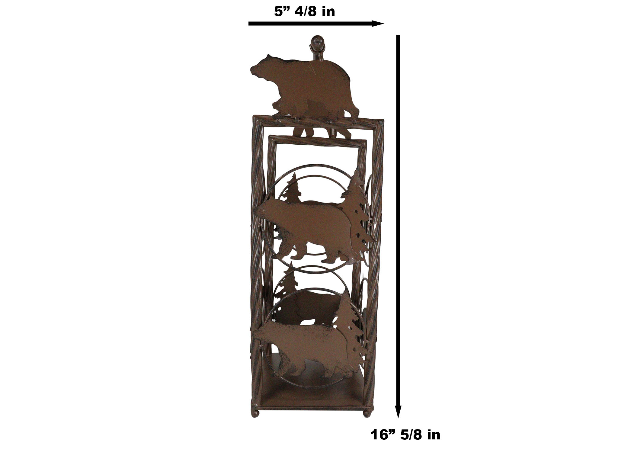 Cast Iron Western Rustic Black Bear Pine Trees Toilet Paper Holder Stand Station