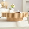 thumbnail image 5 of Williamspace Oval Coffee Table, 43.7"x24.8" Modern Handcraft Relief Wood Coffee Table Side Table Accent End Table Center Table for Living Room Apartment Bedroom, Oak, 5 of 9
