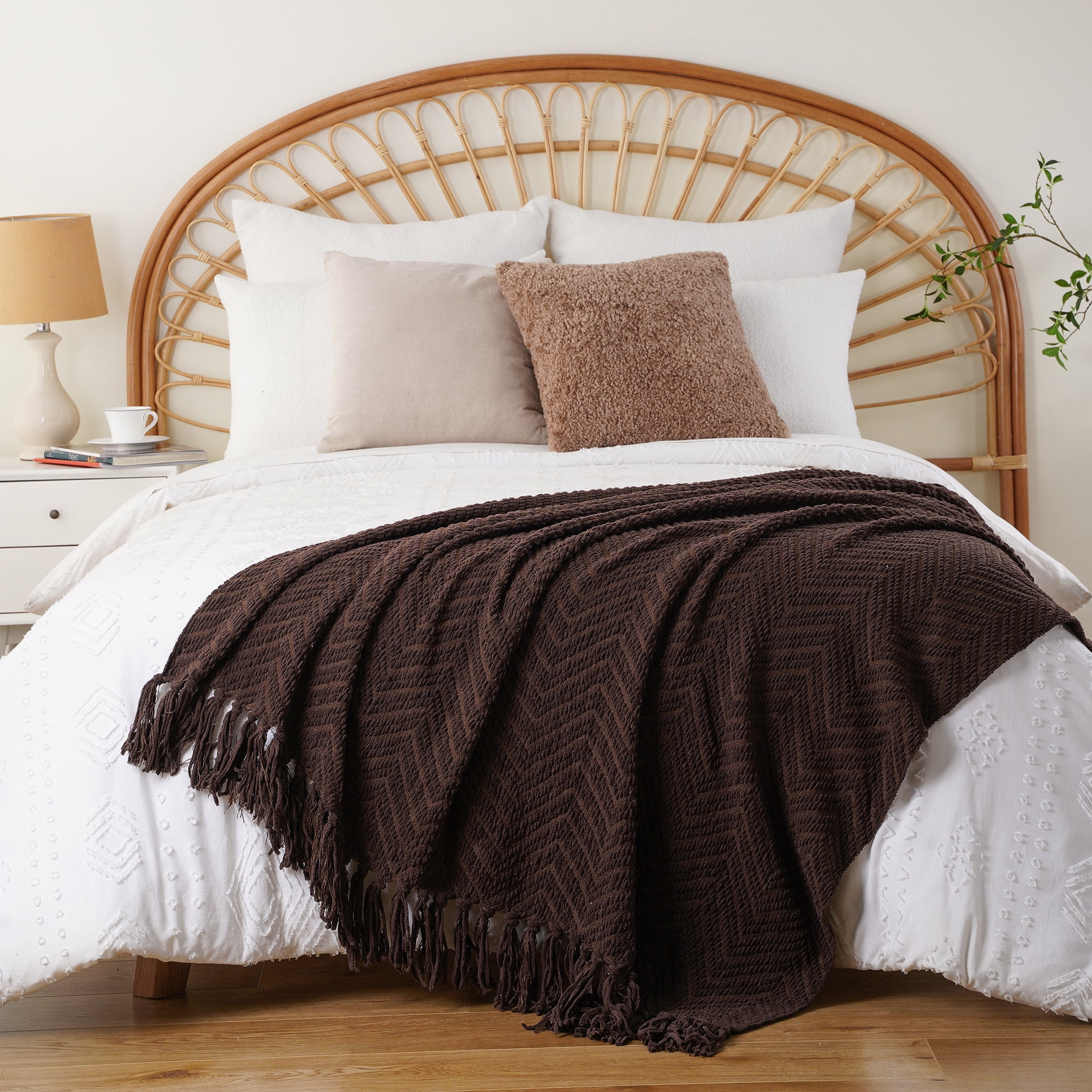 Battilo Dark Brown Throw Blanket for Couch, Cozy Knitted Chocolate Brown Throws for Bed Sofa,50"x60"