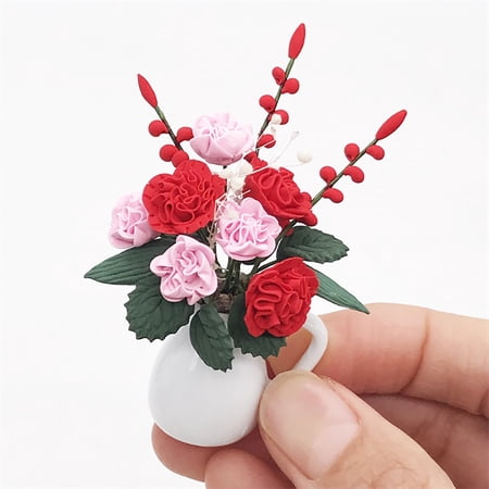 ABPWLY Toys Artificial 1/12 Dollhouse Miniature Fake Green Flower in Pot Garden Decor 4.5×4.5x7cm Toys