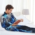 thumbnail image 6 of Susaid Futuristic Blue Light White Tiger Print Men's Long Sleeve Pajama Set, Two-Piece Button-Down Loungewear PJs Set, Comfortable Sleepwear for Relaxation-Large, 6 of 7