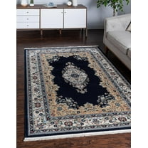 Rugs.com Rabia Collection Rug – 10' x 13' Navy Blue Low Rug Perfect For Living Rooms, Large Dining Rooms, Open Floorplans