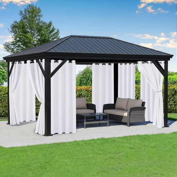 White Outdoor Curtains for Patio Waterproof, 8 Drape Panels | Privacy & Weatherproof, Outside Curtains for Porch, Gazebo, Pergola, Cabana, Balcony Shade, Grommet Top, 54 x 84 Inch