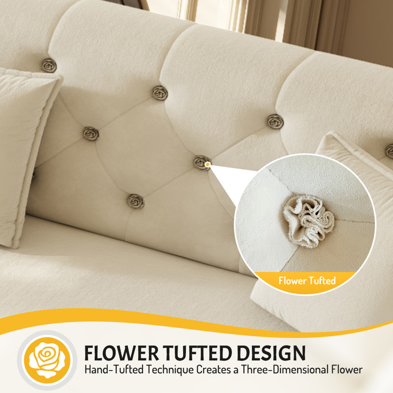 King Size Sleeper Sofa Bed, 100" 3-in-1 Convertible Pull Out Chesterfield Sleeper Couch, Oversized Velvet Flower Button Tufted 4-Seat Sofa for Living Room Apartment