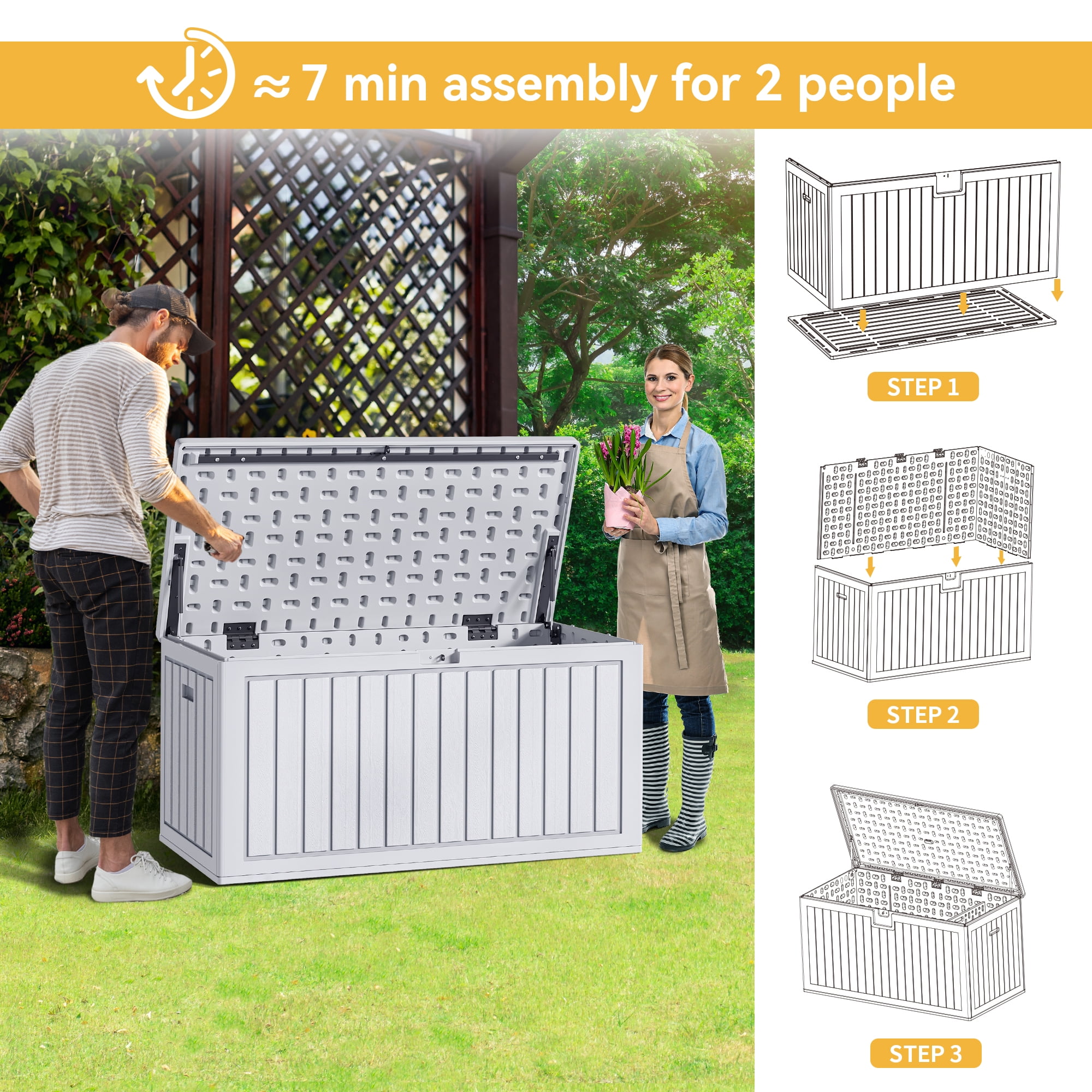 Dextrus Outdoor 90 Gallon Waterproof Deck Box, White