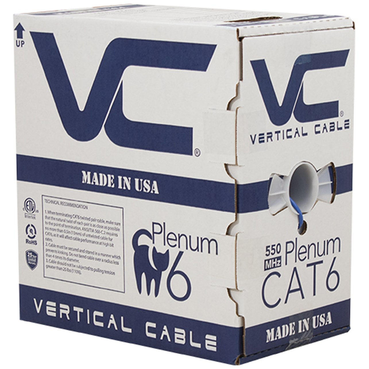 Vertical Cable CAT6, 550 MHz, UTP, 23AWG, 8C Solid Bare Copper, Plenum