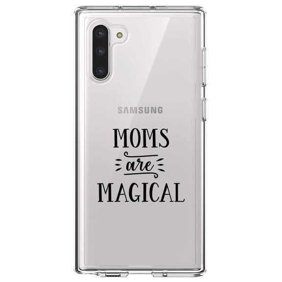 DistinctInk Clear Shockproof Hybrid Case for Samsung Galaxy Note 10 (6.3" Screen) - TPU Bumper Acrylic Back Tempered Glass Screen Protector - Moms Are Magical