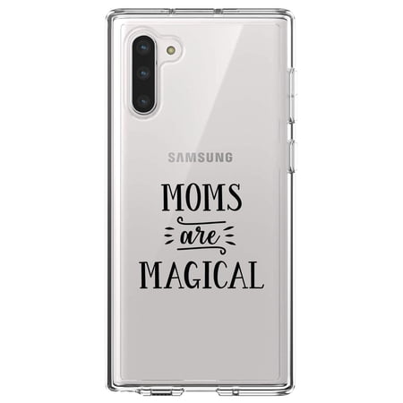 DistinctInk Clear Shockproof Hybrid Case for Samsung Galaxy Note 10 (6.3 Screen) - TPU Bumper Acrylic Back Tempered Glass Screen Protector - Moms Are Magical