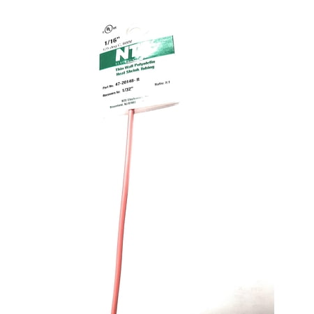 NTE Electronics 47-20148-R Heat Shrink Tubing Thin Wall 2:1 Shrink Ratio 1/16 Diameter 48 Length Red - 47-20148-R