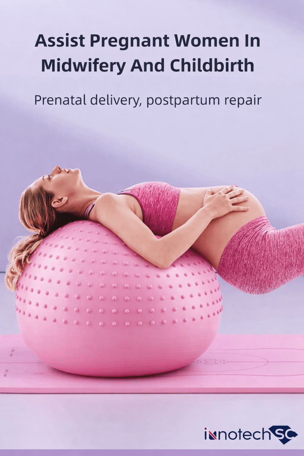Innotech SC 65 cm (25.5 Inch) 2-in-1 Massage & Yoga Exercise Ball with Pump, Anti-Burst Stability Ball for Fitness, Pregnancy, Office Chair & Balance Training, Pink