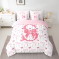 thumbnail image 2 of Homewish Kawaii Princess Letter S Bedding Comforter Set 7 Pieces, Cute Pink Bowknot Bow-tie Full Bedding Set, Teens Kids Girls Reversible Fitted Sheet Flat Sheet, Ultra Soft Bedroom Decor, 2 of 7