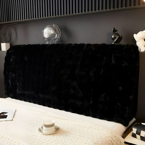 LAMIRO Faux Rabbit Fur Bed Headboard Cover Queen King Full Plush Headboard Slipcover Warm Headboard Dustproof Protector Cover Bedroom Decor (Beige,Queen: 150cm/59inch)