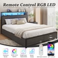 thumbnail image 6 of Fluest Queen Bed Frame with 2-Tier Headboard,Metal Support,USB Port & LED Light, 4 Storage Drawers, Grey, 6 of 7