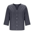 thumbnail image 4 of cocolona Womens 3/4 Sleeve Shirts Trendy Button V Neck Tops Dressy Casual Blouse Solid Color Loose Lightweight Tops, 4 of 6