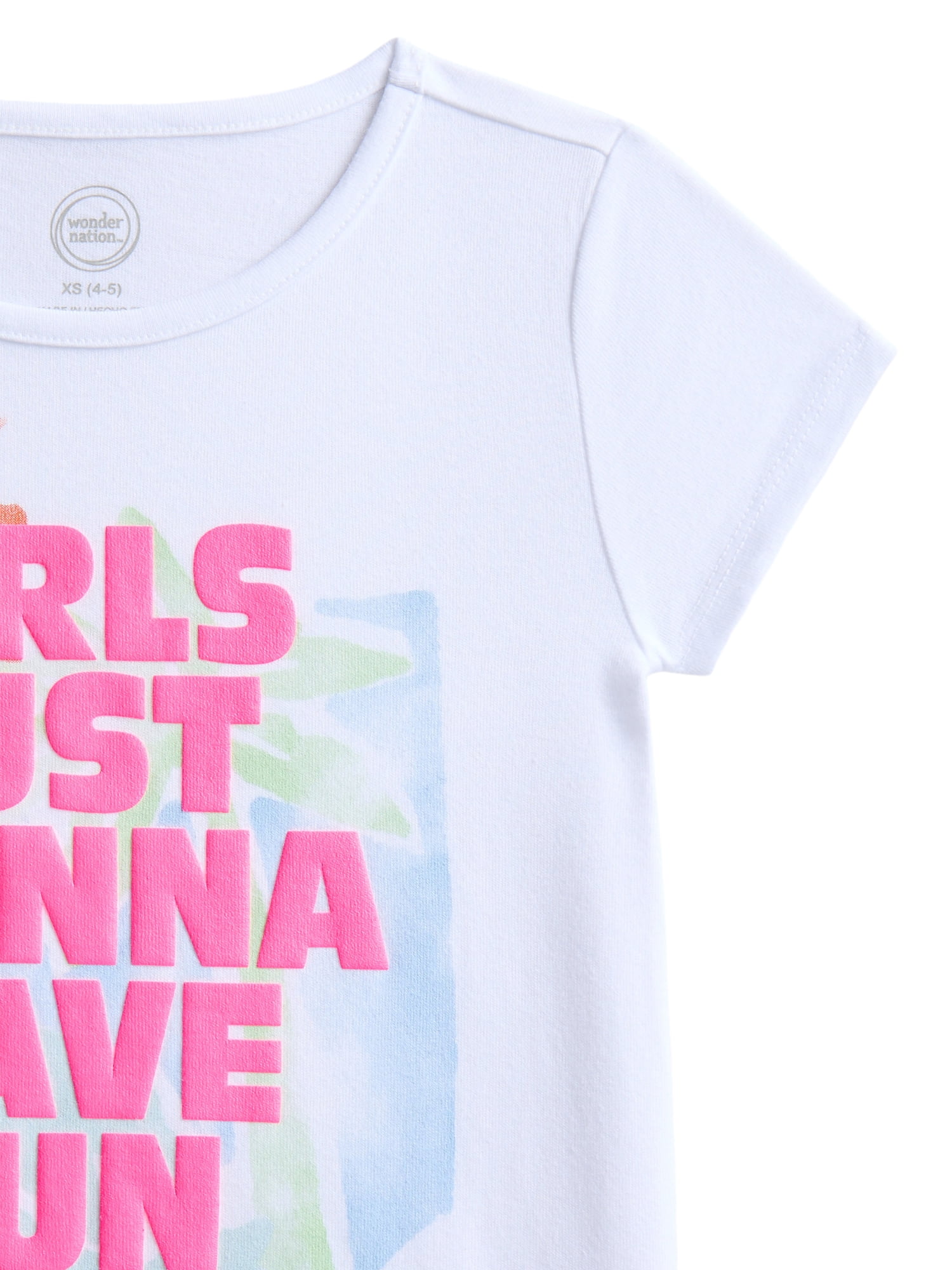 Wonder Nation Girls Embellished Graphic Tee with Short Sleeves, Sizes 4-18 & Plus