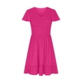 thumbnail image 3 of Penkiiy Robe Courte d'Été pour Femme à Col Rond, Décontractée, Smockée, Manches Bouffantes, Mignonne, avec Poches, m Rose Vif, 3 of 5