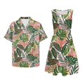 thumbnail image 5 of Garronmavis Matching Summer Outfits for Couples Mens Button Up Shirt Polyester Vacation Tropical Flowers Loose Beach Tops and Women's Tank Dress Elastic Waistband Vacation Clothes, 5 of 7