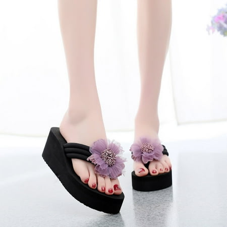 

BONIXOOM Black Sandals Women Clearance Slip-On Platform V-Day Casual Summer House Shoes For Women Purple Size 6.5