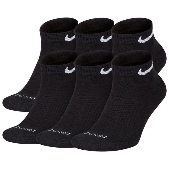 Nike Everyday Cushion Low Training Socks, Unisex Nike Socks, Black/White 6 Pair, S