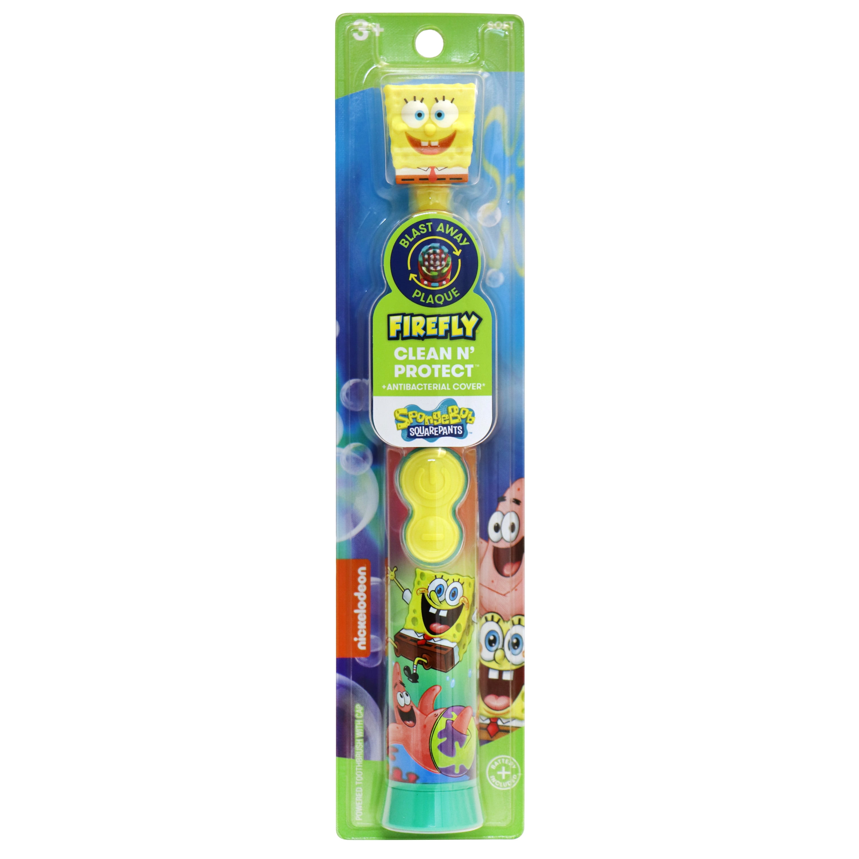 Firefly Sponge Bob Clean N' Protect Toothbrush with Antibacterial Cap ...