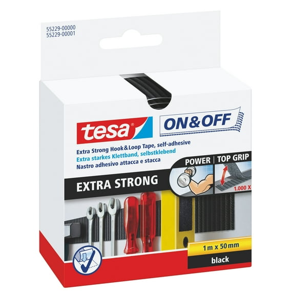 tesa On & Off Extra Strong Adhesive Tape - Self-Adhesive Tape for Attaching Heavy Objects, Extr