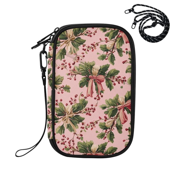 Leaves with Pink Bows Christmas Passport Holder Travel Document Organizer Credit Card Case Coin Purse Wallet RFID Blocking