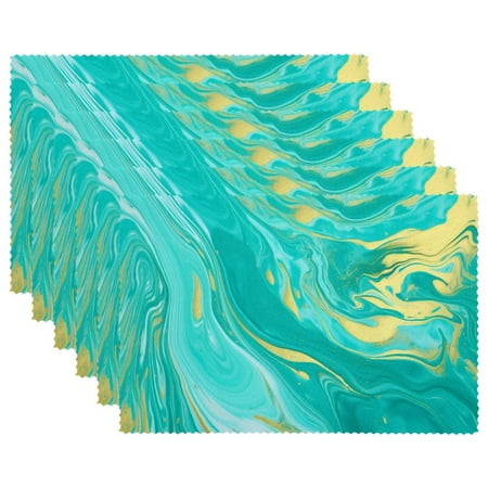 

Placemats Set of 6 Washable Place Mats for Dining Table Abstract Green Blue Texture