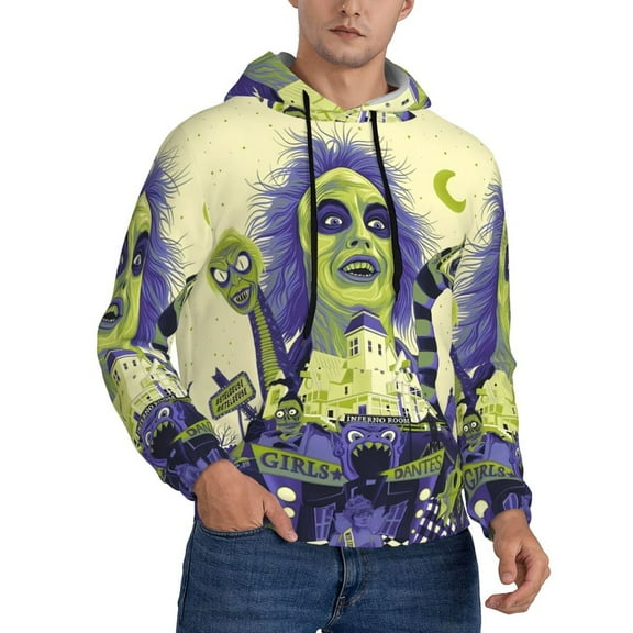 Beetlejuice Men's Hooded Long Sleeve Pullover Hoody Drawstring Sweatshirt Tops with Pockets
