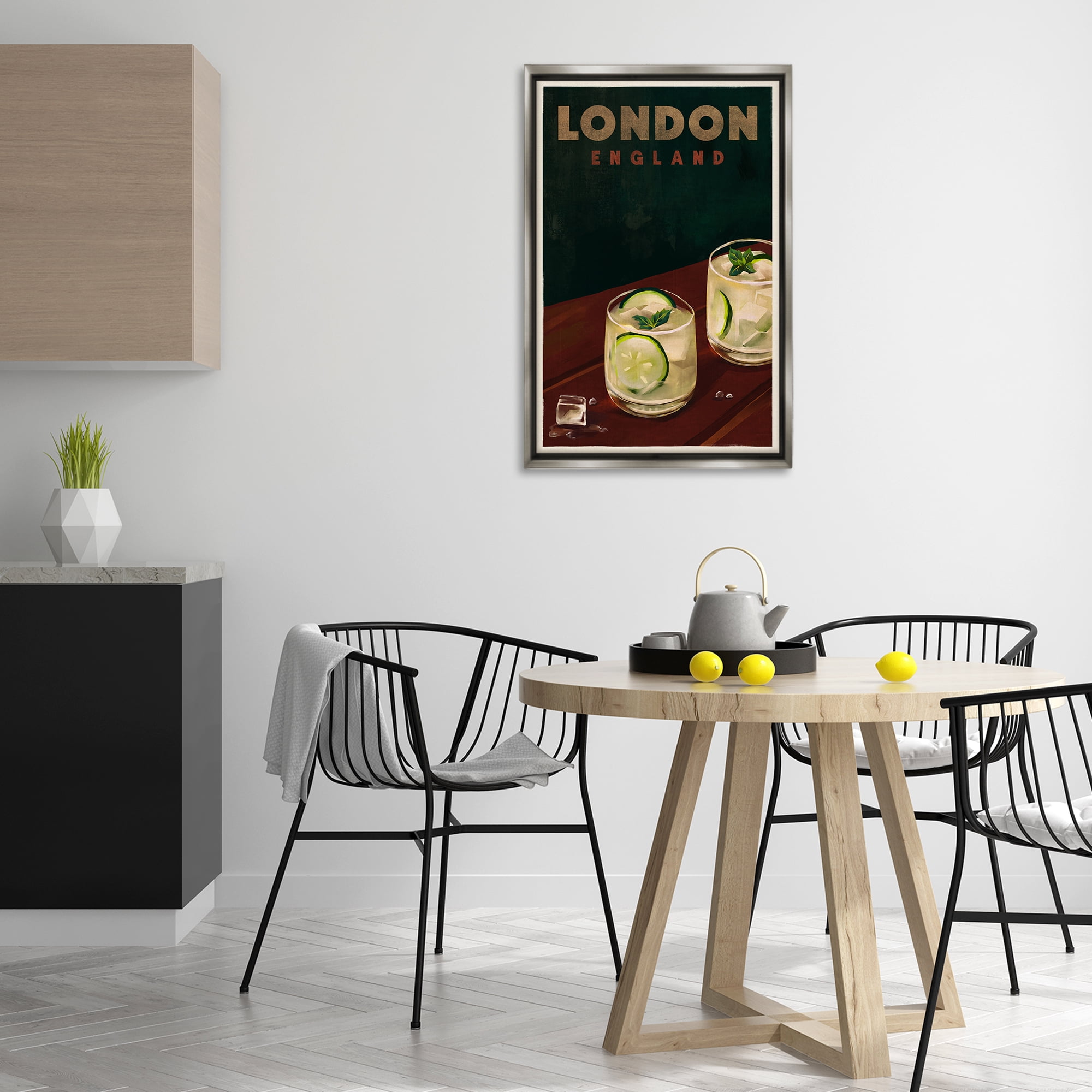 Stupell Industries London England Cocktail Food & Beverage Painting Gray Floater Framed Canvas Art Print Wall Art, 21 x 31