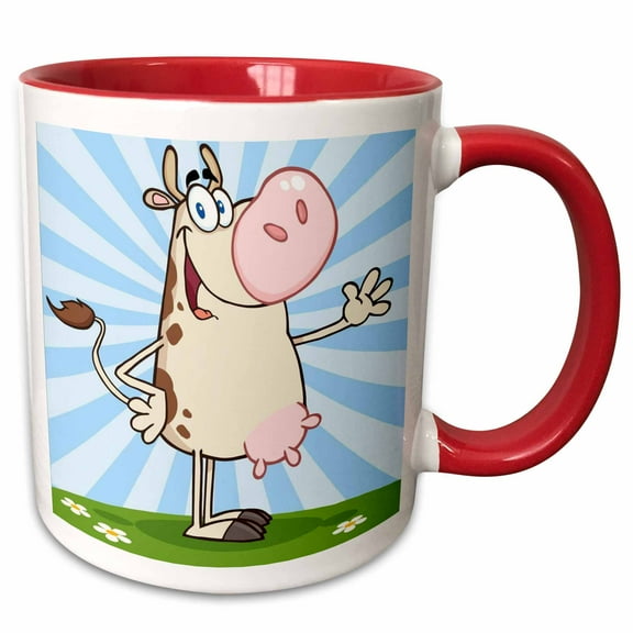 3drose, Happy Cow with Background, 15oz Two-tone Red Mug