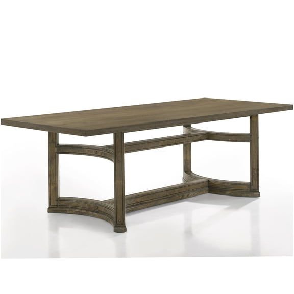 Weathered Oak Dining Table for 6, Farmhouse Pedestal Base Kitchen Table, Solid Wood Table