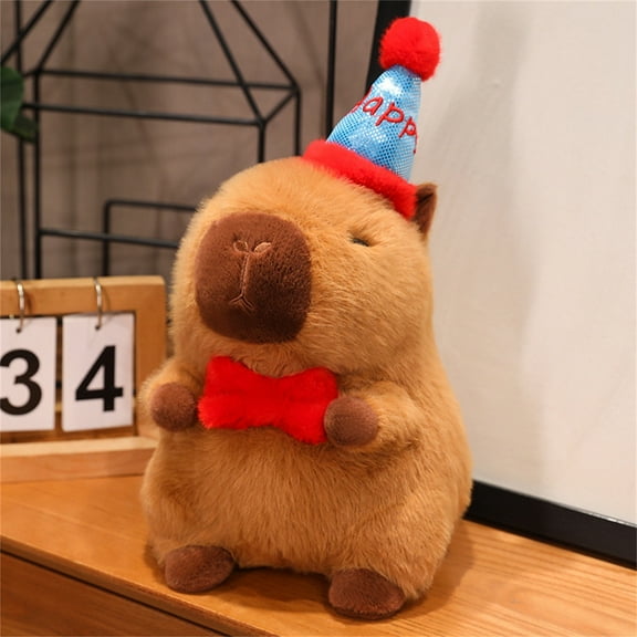 13.7" Capybara Plushies Toy - Wearing A "Happy" Hat - Cuddly Soft Huggable Stuffed Animals Plush Pillows, Birthday Chirstmas Graduation Back to School Perfect Gifts for Women Teens & Fans