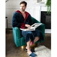 thumbnail image 5 of Lotus Linen Plush Hooded Robe for Men - Soft Fleece Bathrobe, Navy Burgundy XL/XXL, 5 of 10