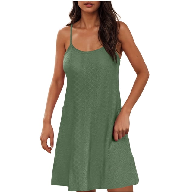 Cinvoph Robe d'Été pour Femmes à Encolure Carrée, à Volants, à Bretelles Spaghetti, Sans Manches, Mini-Robe, Robe de Plage pour Vacances et Fêtes