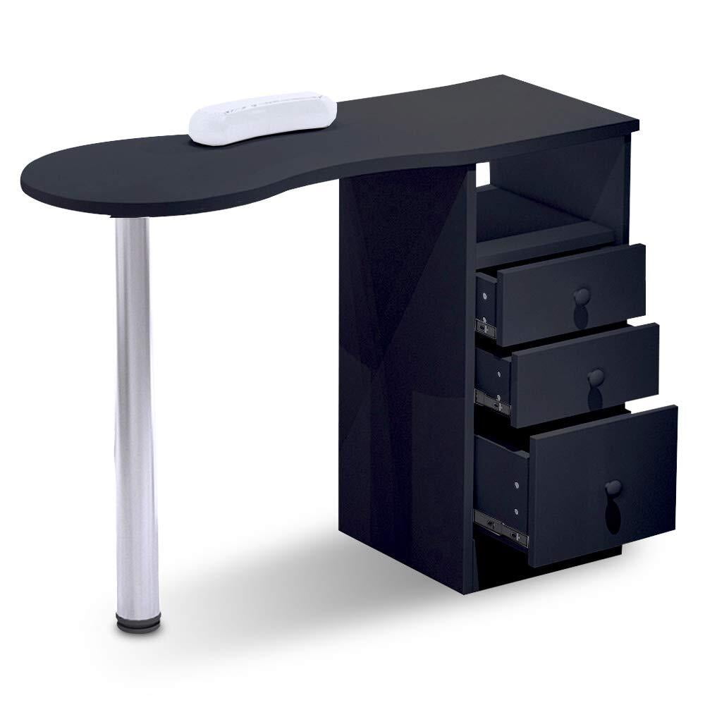 Paddie Black Nail Table for Manicure Acetone Resistant Table Nail Station  Desk W/Drawers (43.3