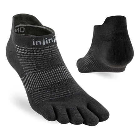 Injinji Unisex Run Lightweight No-Show Toe Socks, Black, Medium