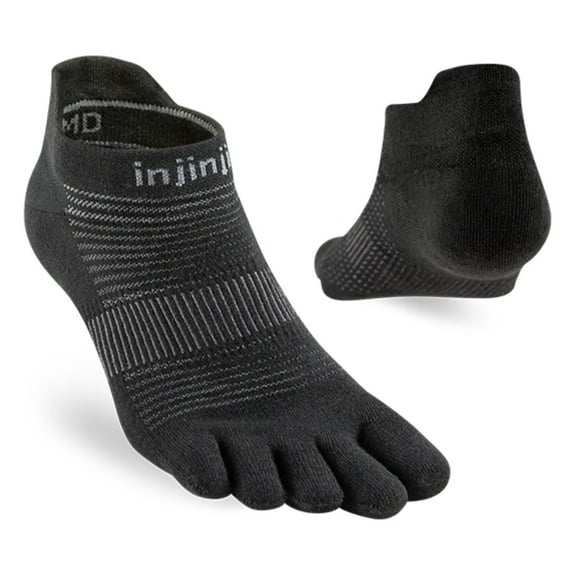 Injinji Unisex Run Lightweight No-Show Toe Socks, Black, Medium