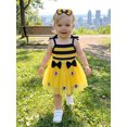 thumbnail image 6 of BemeyourBBs Newborn Baby Girl Bee Romper Dress Outfit Infant Baby Girls Summer Clothes 0 3 6 12 18 Months Sleeveless Bee Stripes Tuule Tutu Dress with Bow Hairband Set, 6 of 9
